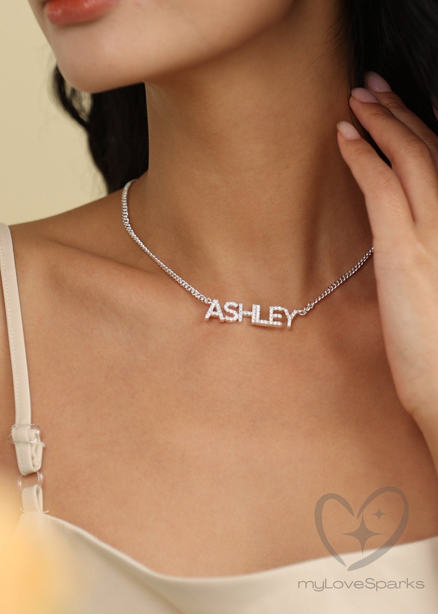 Personalized Pavé Diamond Name Necklace with Curb Chain - myLoveSparks Jewelry & GiftsJHDiamond