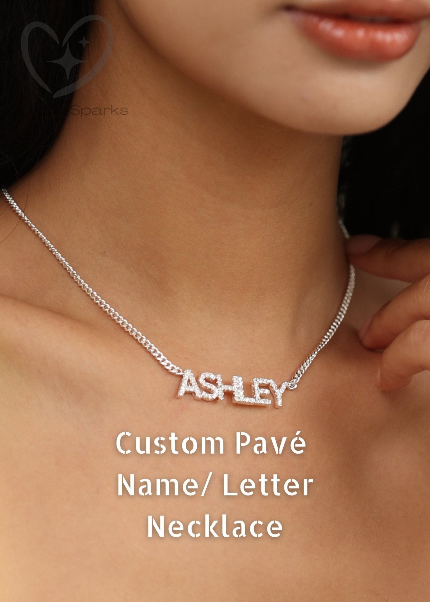 Personalized Pavé Diamond Name Necklace with Curb Chain - myLoveSparks Jewelry & GiftsJHDiamond
