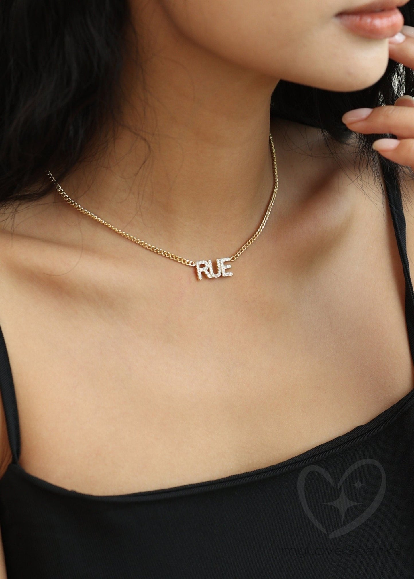 Personalized Pavé Diamond Name Necklace with Curb Chain - myLoveSparks Jewelry & GiftsJHDiamond