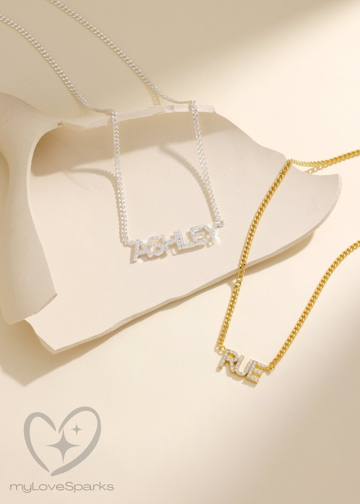 Personalized Pavé Diamond Name Necklace with Curb Chain - myLoveSparks Jewelry & GiftsJHDiamond