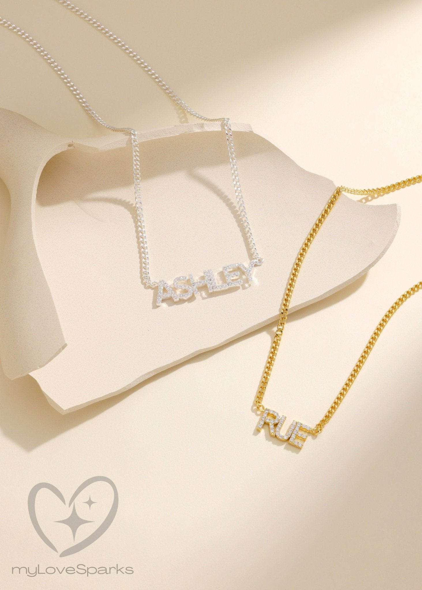 Personalized Pavé Diamond Name Necklace with Curb Chain - myLoveSparks Jewelry & GiftsJHDiamond