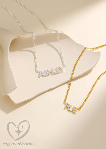 Personalized Pavé Diamond Name Necklace with Curb Chain - myLoveSparks Jewelry & GiftsJHDiamond