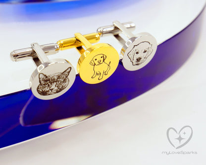 Personalized Pet Portrait Engraved Circle Cufflinks - myLoveSparks Jewelry & Gifts