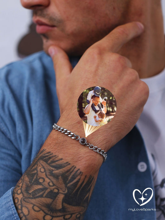 Personalized Photo Projection Bracelet with Cuban Chain, Gift for Dad, Him - myLoveSparks Jewelry & GiftsCL