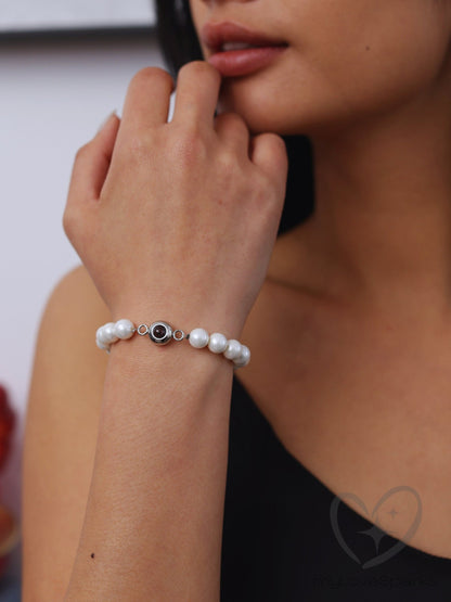 Personalized Photo Projection Bracelet with Pearls Chain - myLoveSparks Jewelry & GiftsCL