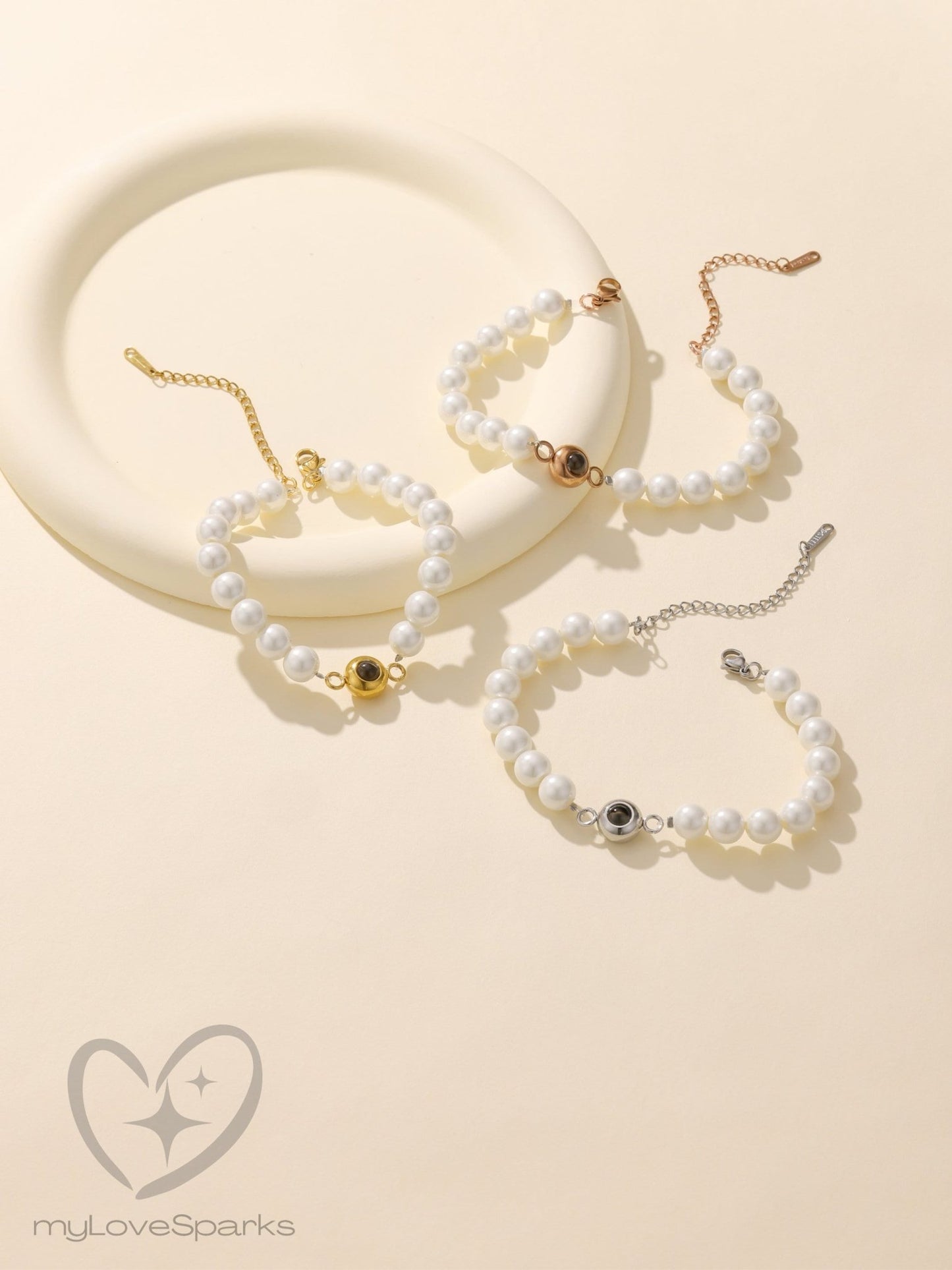 Personalized Photo Projection Bracelet with Pearls Chain - myLoveSparks Jewelry & GiftsCL