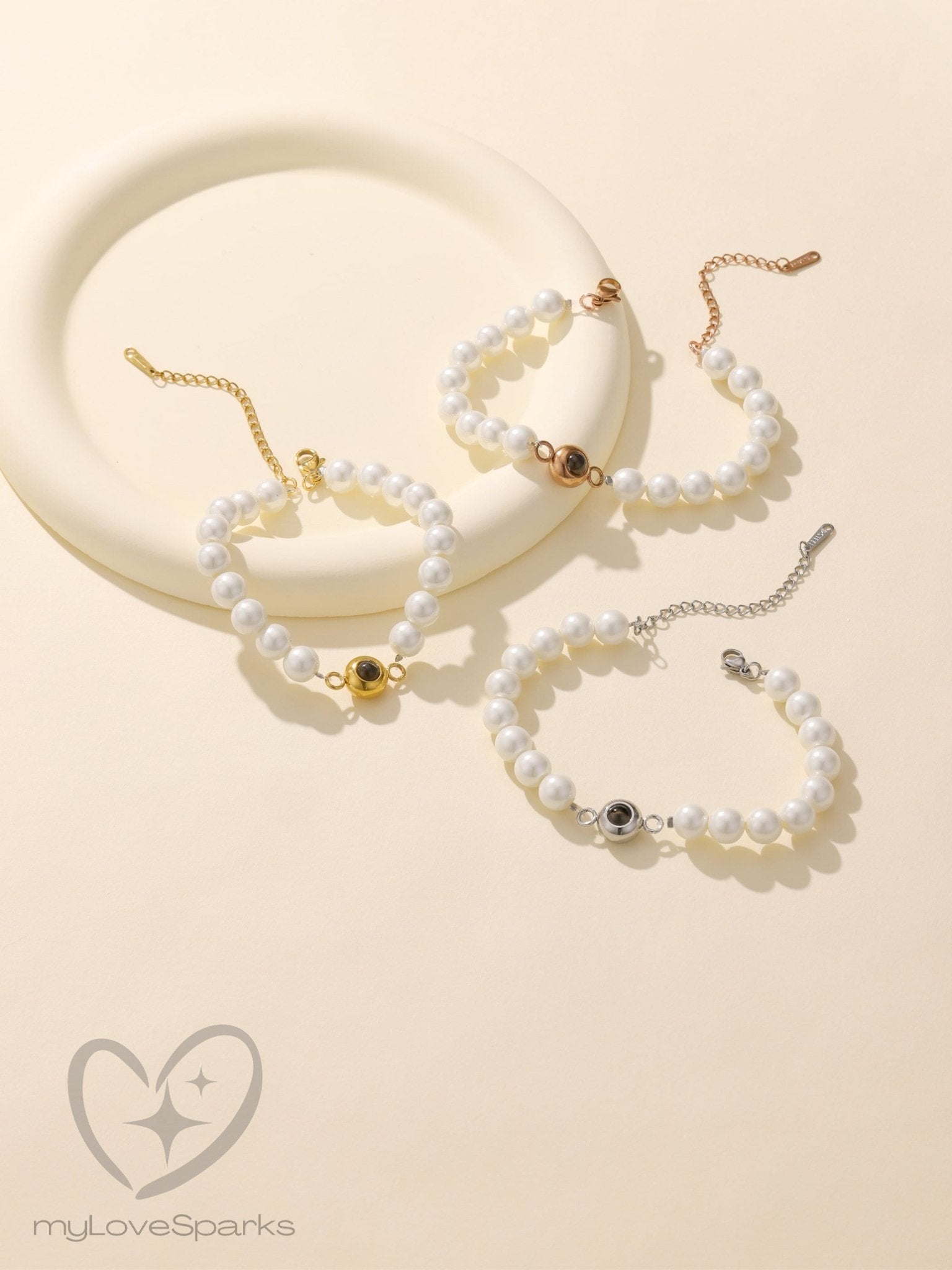 Personalized Photo Projection Bracelet with Pearls Chain - myLoveSparks Jewelry & GiftsCL