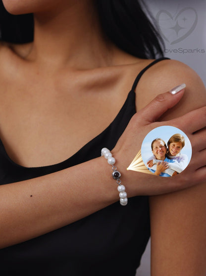 Personalized Photo Projection Bracelet with Pearls Chain - myLoveSparks Jewelry & GiftsCL