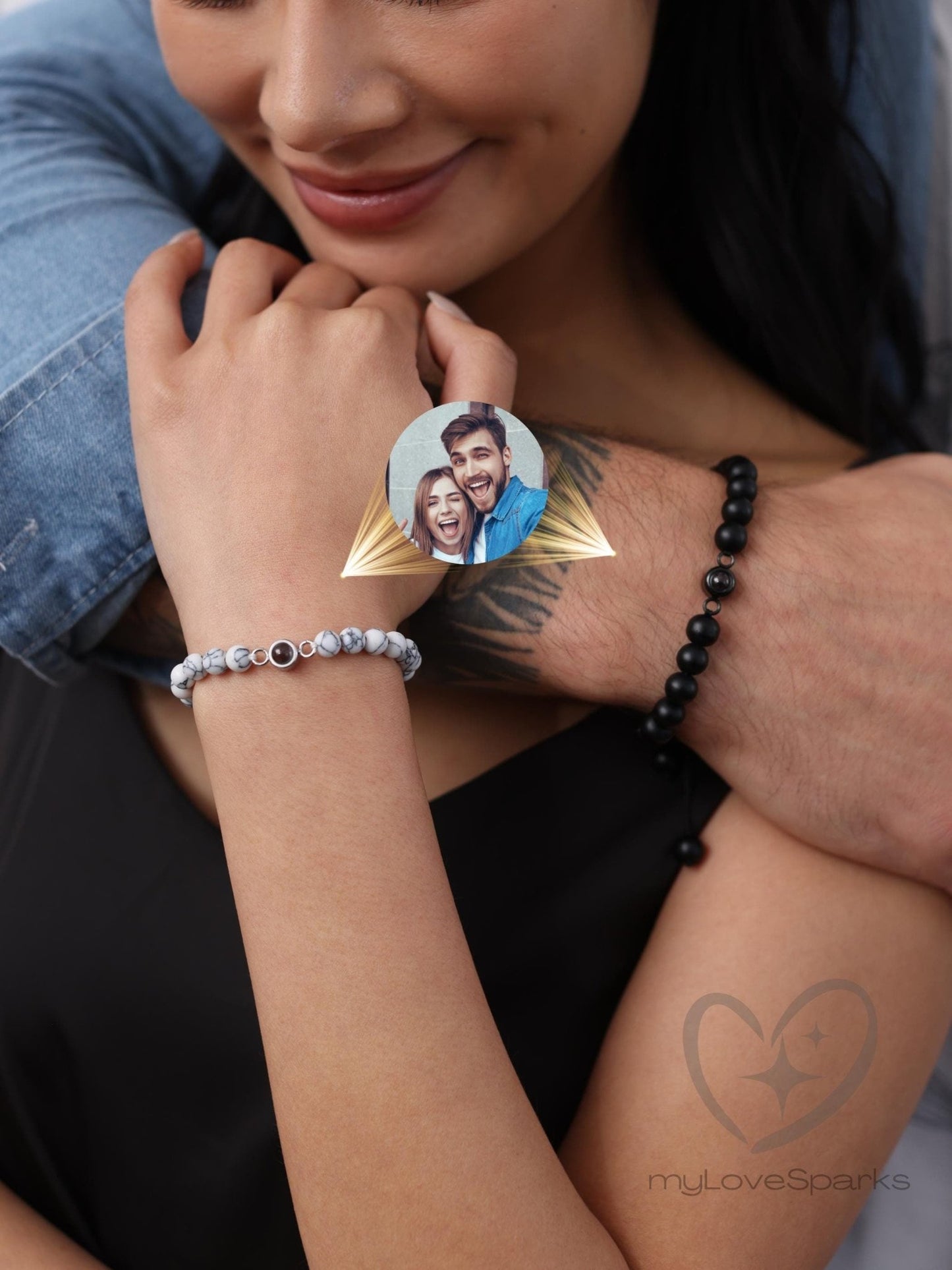 Personalized Photo Projection Matching Couple Bracelet Set of 2 - myLoveSparks Jewelry & GiftsCL