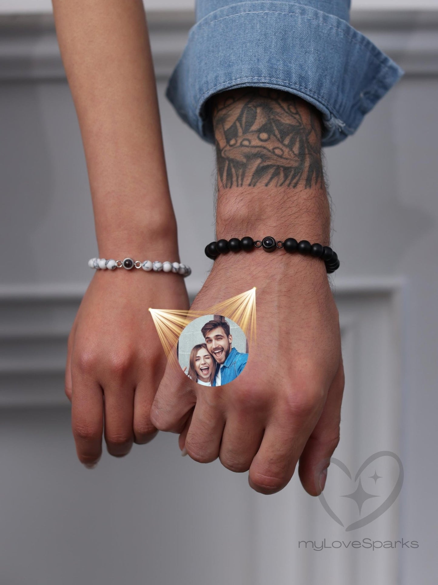 Personalized Photo Projection Matching Couple Bracelet Set of 2 - myLoveSparks Jewelry & GiftsCL