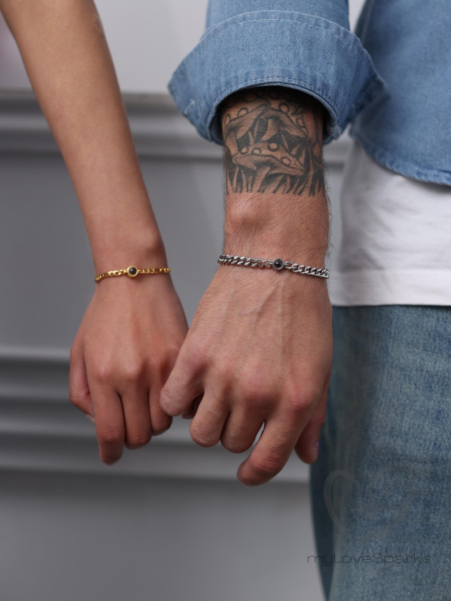 Personalized Photo Projection Matching Couple Bracelet Set of 2 - myLoveSparks Jewelry & GiftsCL