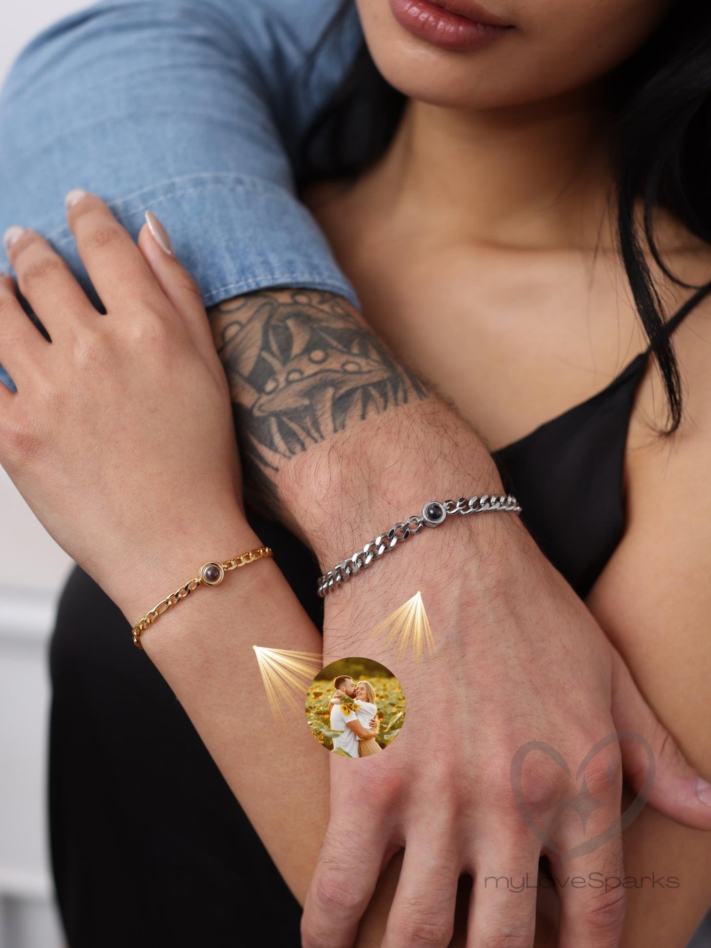 Personalized Photo Projection Matching Couple Bracelet Set of 2 - myLoveSparks Jewelry & GiftsCL