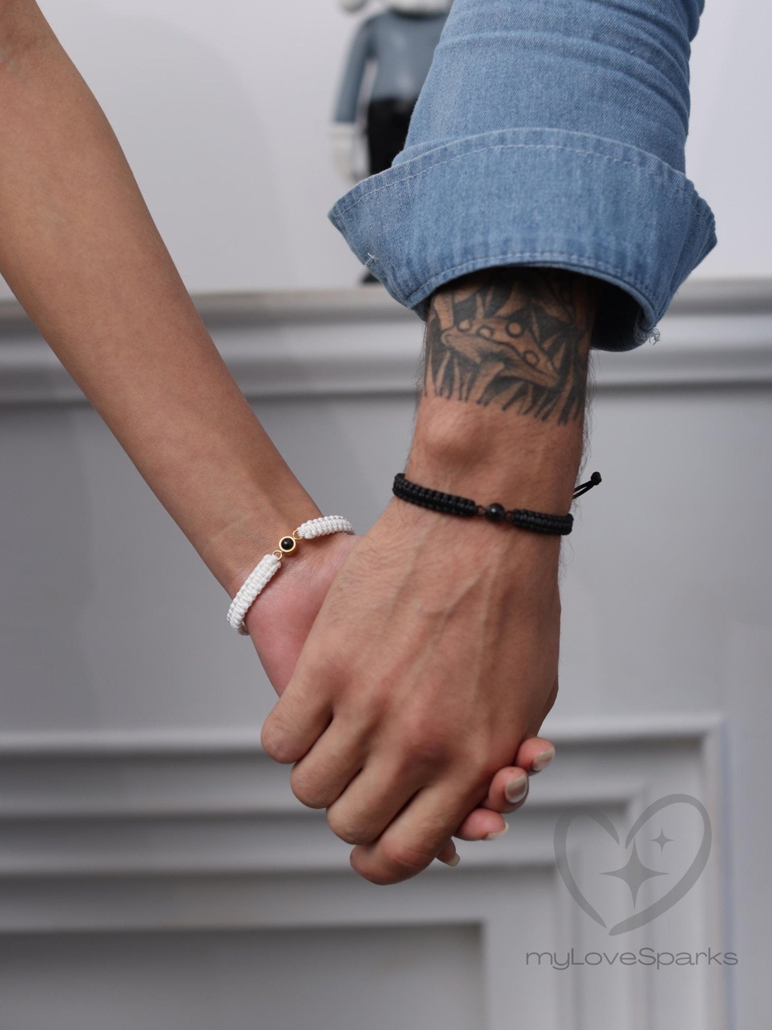 Personalized Photo Projection Matching Couple Braid Bracelet Set of 2 - myLoveSparks Jewelry & GiftsCL