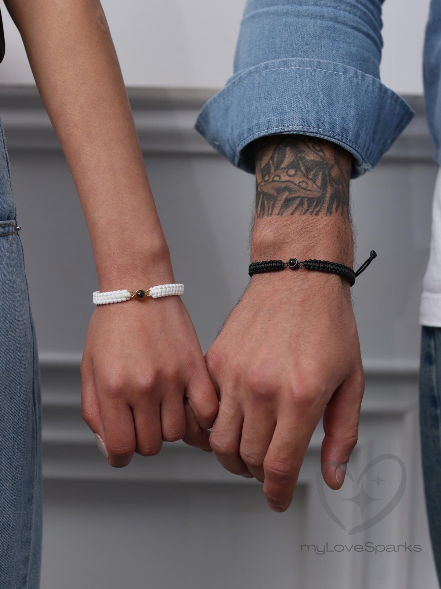 Personalized Photo Projection Matching Couple Braid Bracelet Set of 2 - myLoveSparks Jewelry & GiftsCL