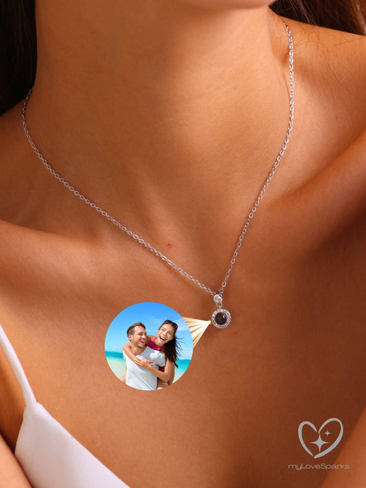 Personalized Photo Projection Necklace with Sparkling Round Pendant - myLoveSparks Jewelry & GiftsHJ