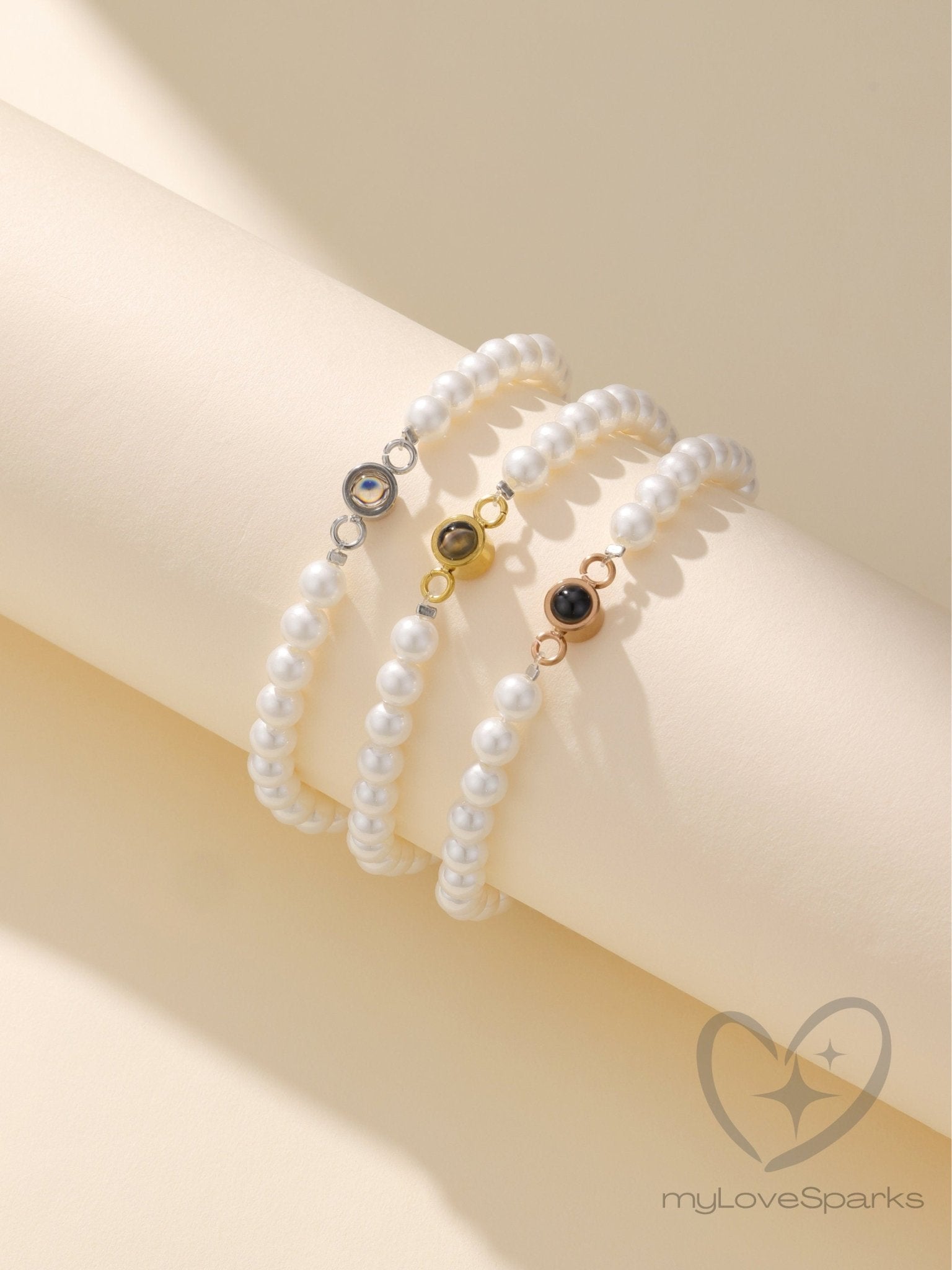 Personalized Photo Projection Pearl Bracelet - myLoveSparks Jewelry & GiftsCL