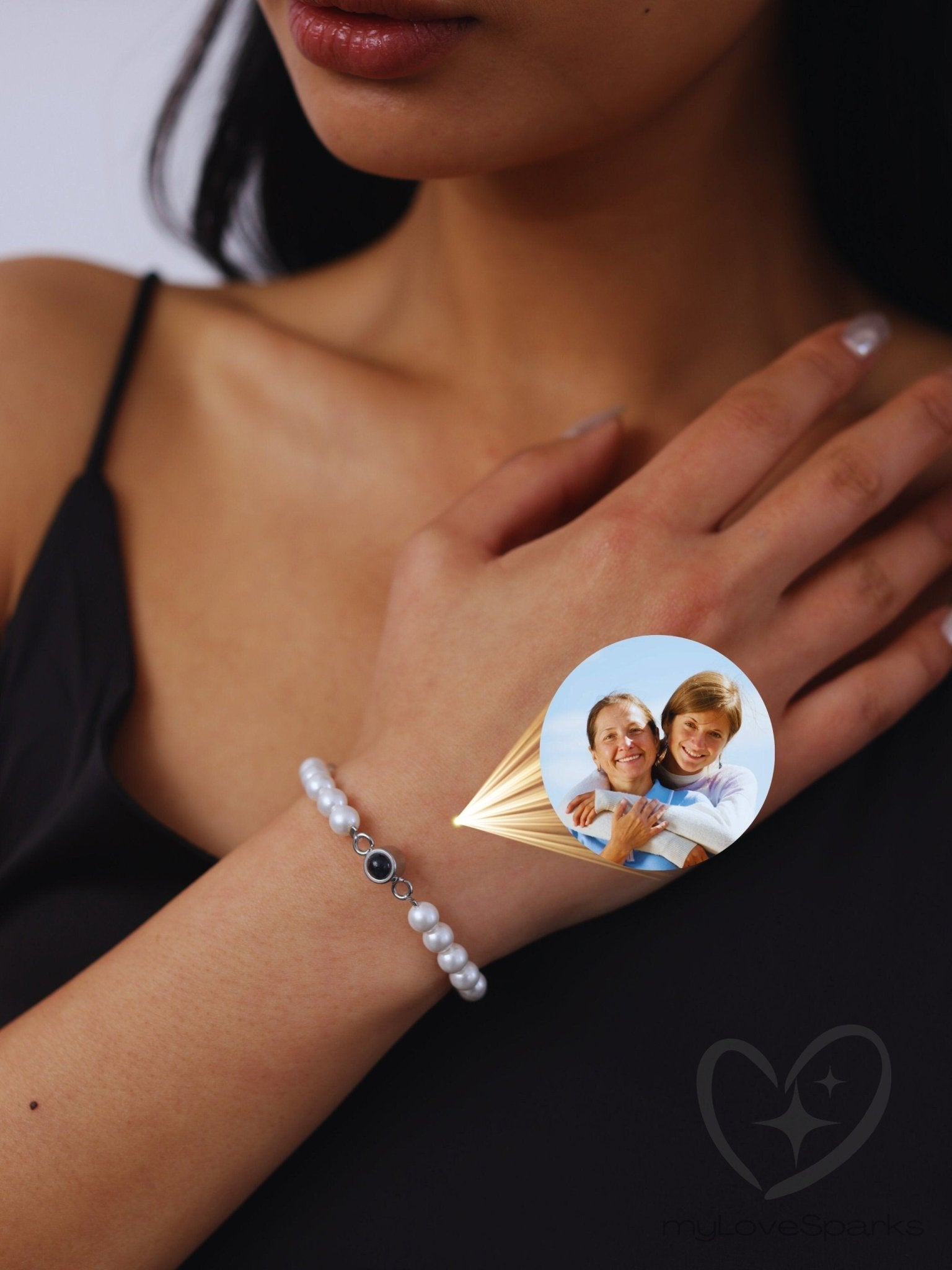 Personalized Photo Projection Pearl Bracelet - myLoveSparks Jewelry & GiftsCL