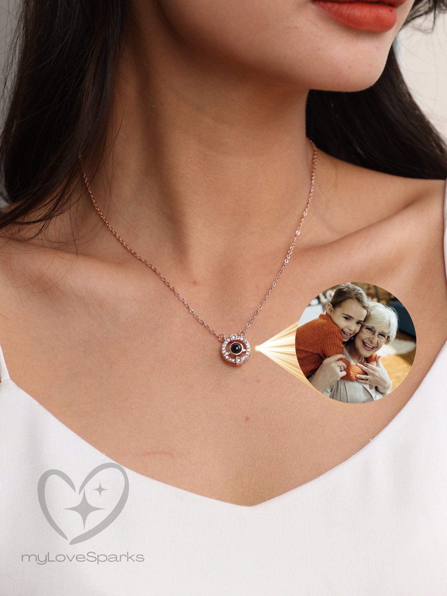 Personalized Photo Projection Sparkling Circle Necklace - myLoveSparks Jewelry & Giftssw