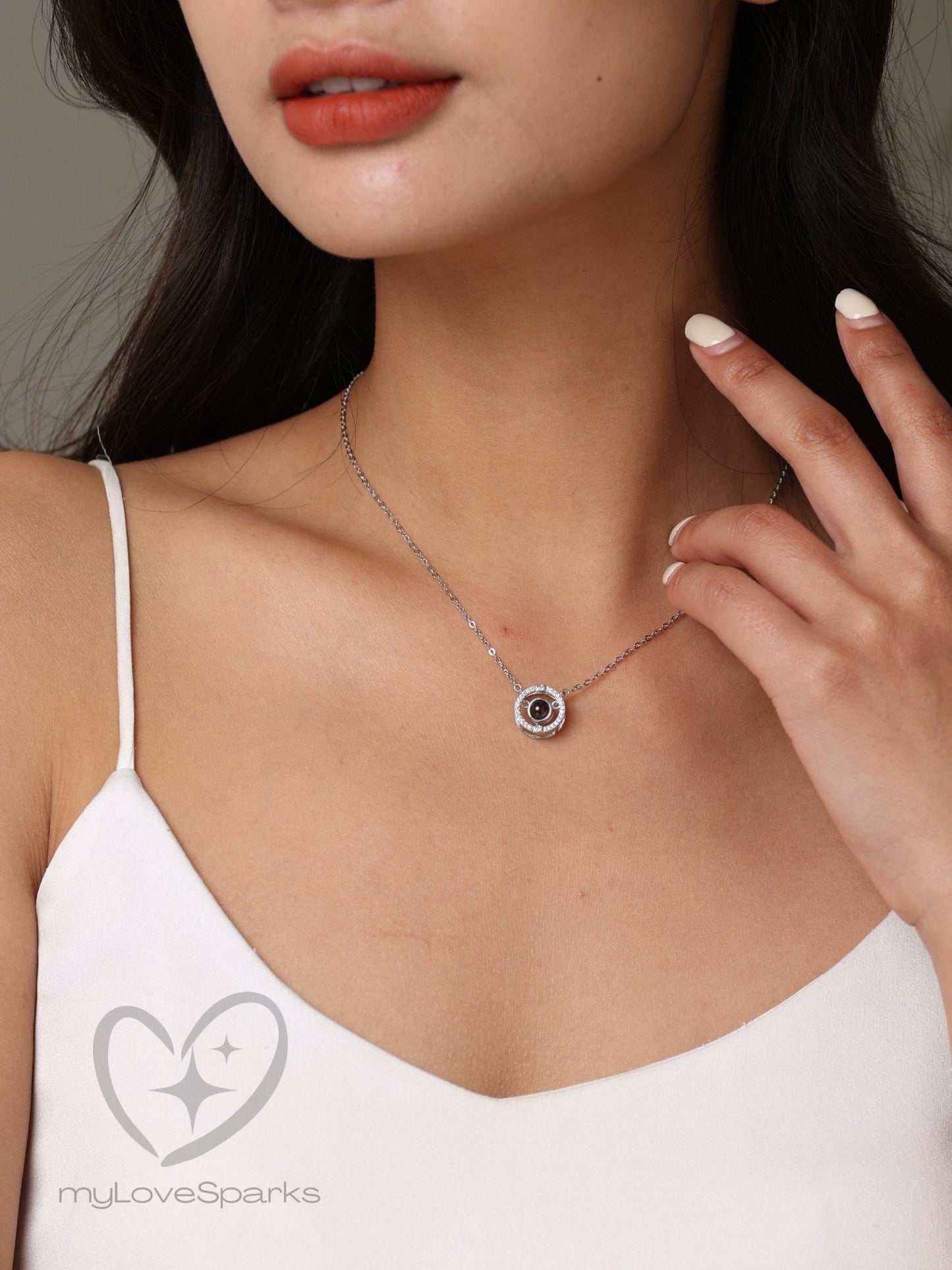 Personalized Photo Projection Sparkling Circle Necklace - myLoveSparks Jewelry & Giftssw