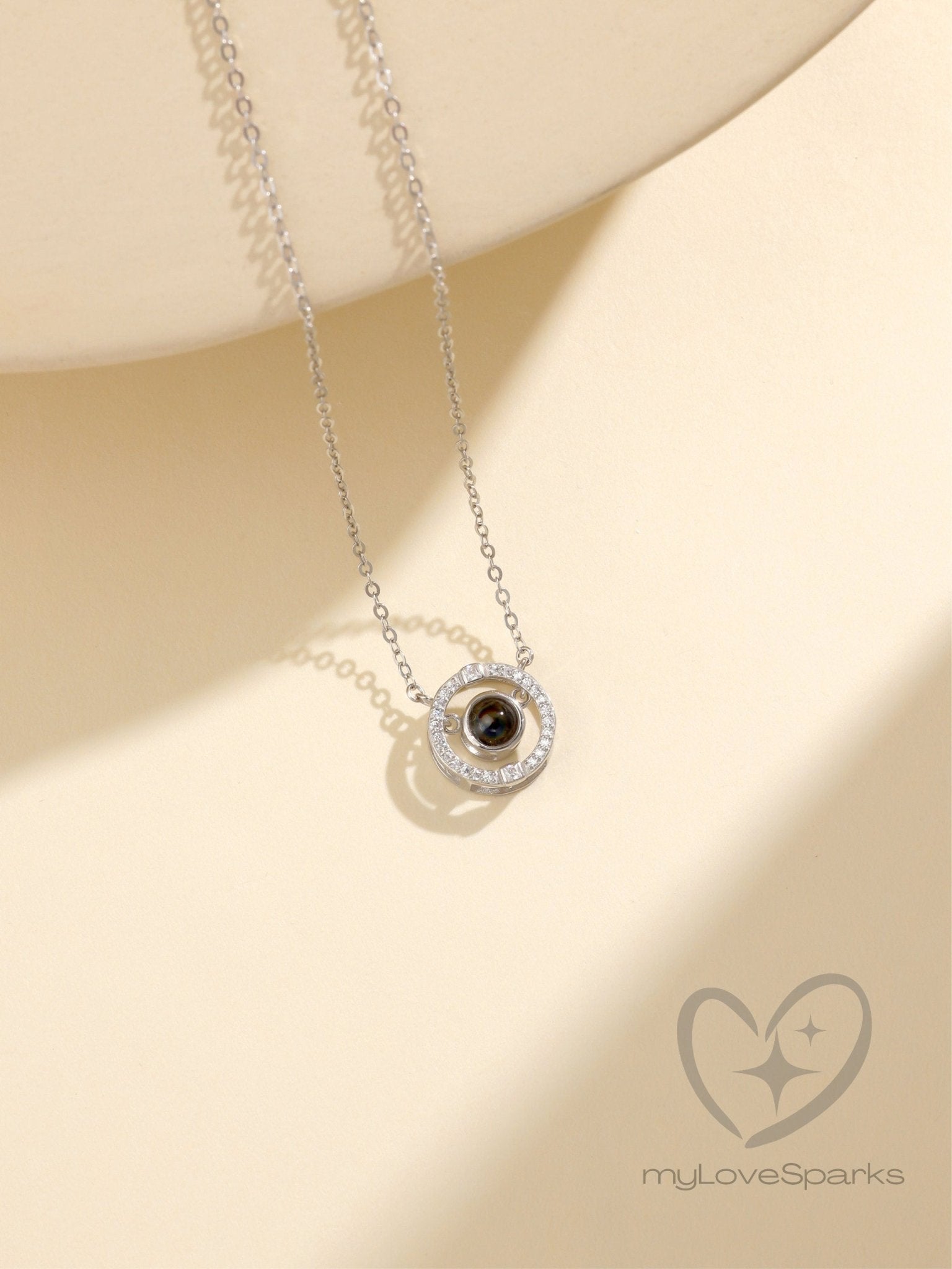 Personalized Photo Projection Sparkling Circle Necklace - myLoveSparks Jewelry & Giftssw