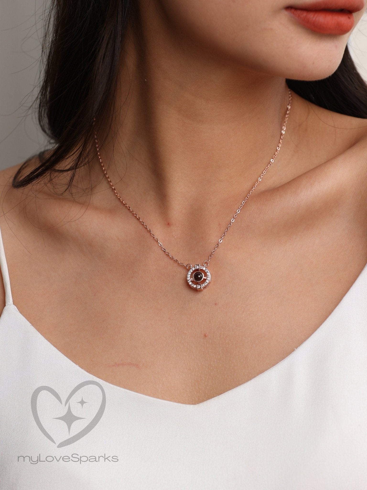 Personalized Photo Projection Sparkling Circle Necklace - myLoveSparks Jewelry & Giftssw