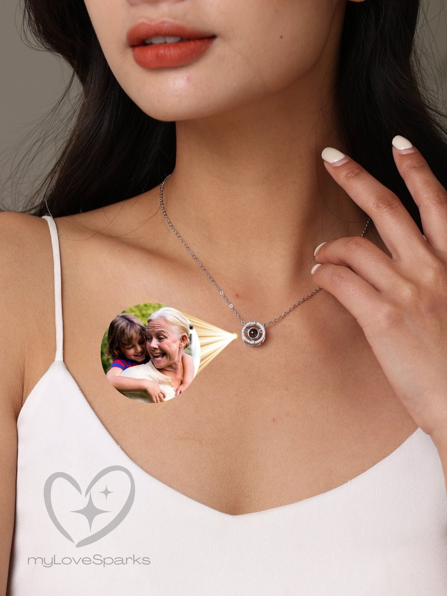 Personalized Photo Projection Sparkling Circle Necklace - myLoveSparks Jewelry & Giftssw