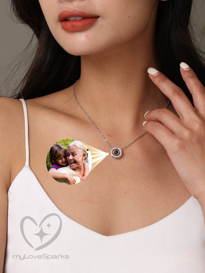Personalized Photo Projection Sparkling Circle Necklace - myLoveSparks Jewelry & Giftssw