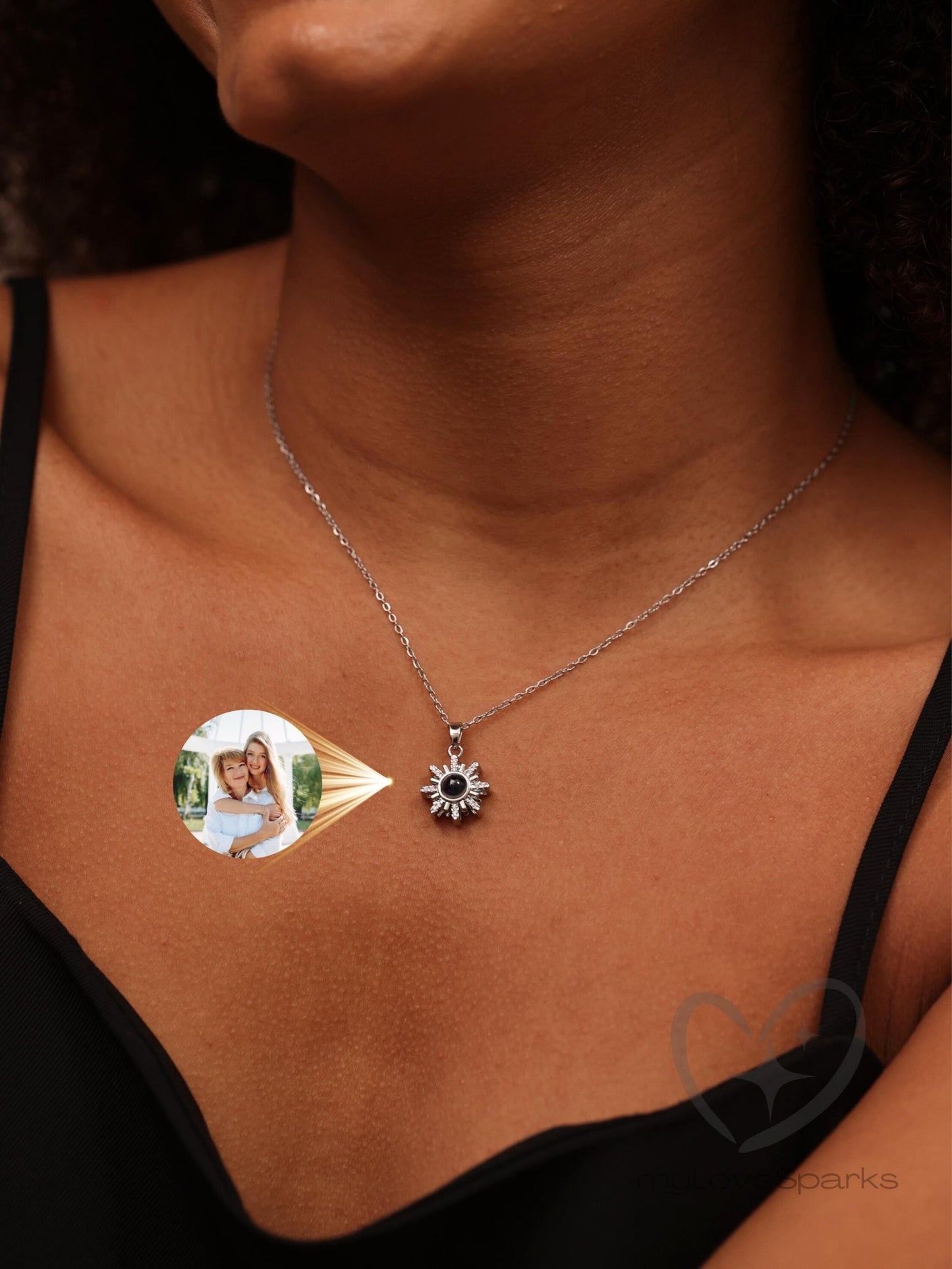 Personalized Photo Projection Sun Necklace - myLoveSparks Jewelry & GiftsCL