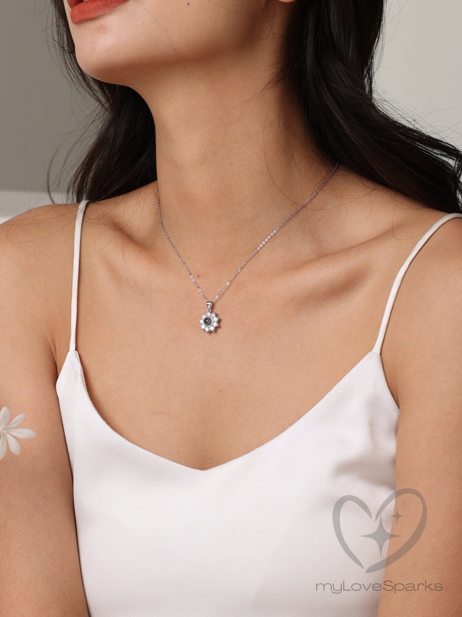 Personalized Photo Projection Sunflower Necklace - myLoveSparks Jewelry & GiftsSW