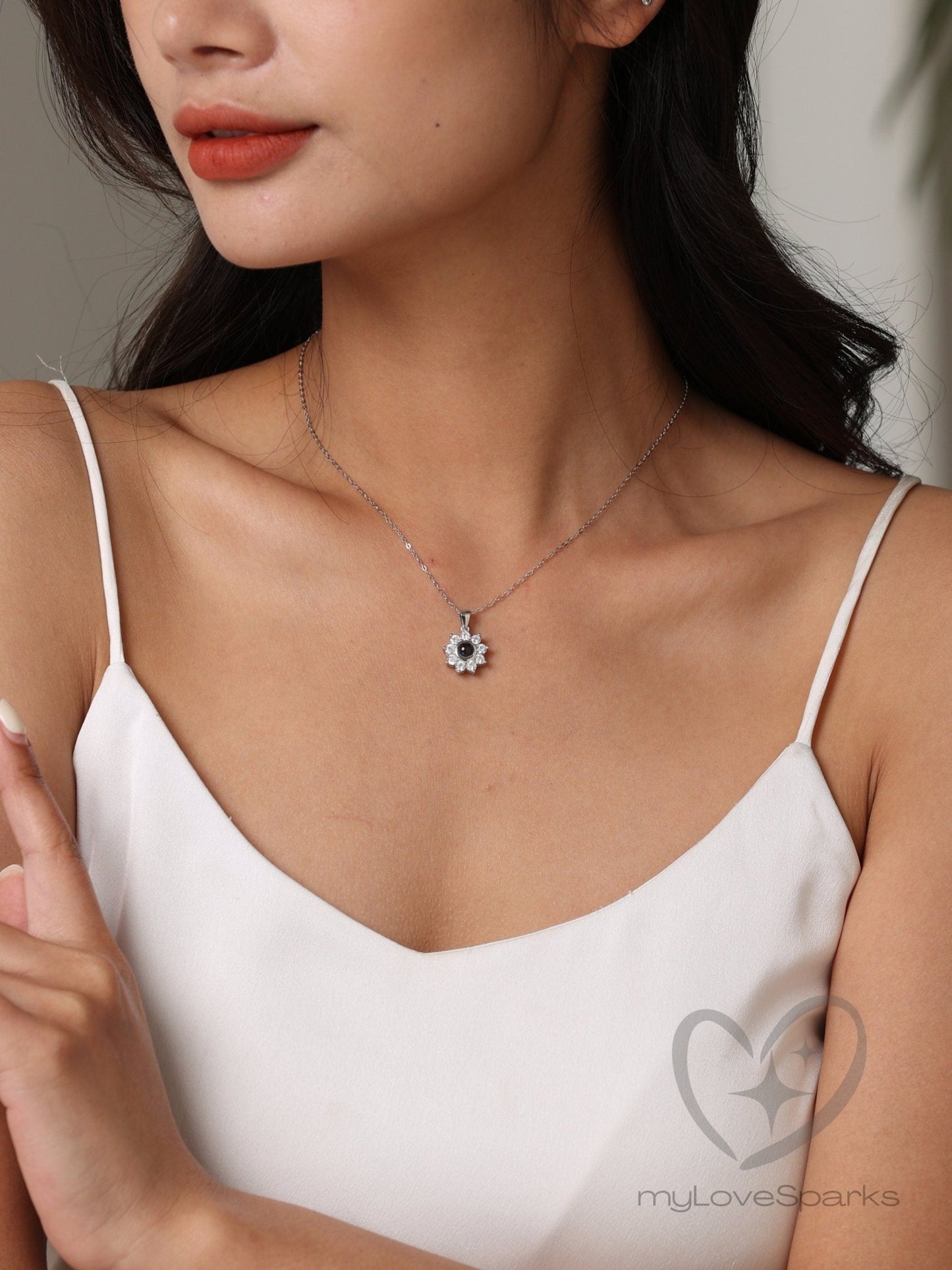 Personalized Photo Projection Sunflower Necklace - myLoveSparks Jewelry & GiftsSW