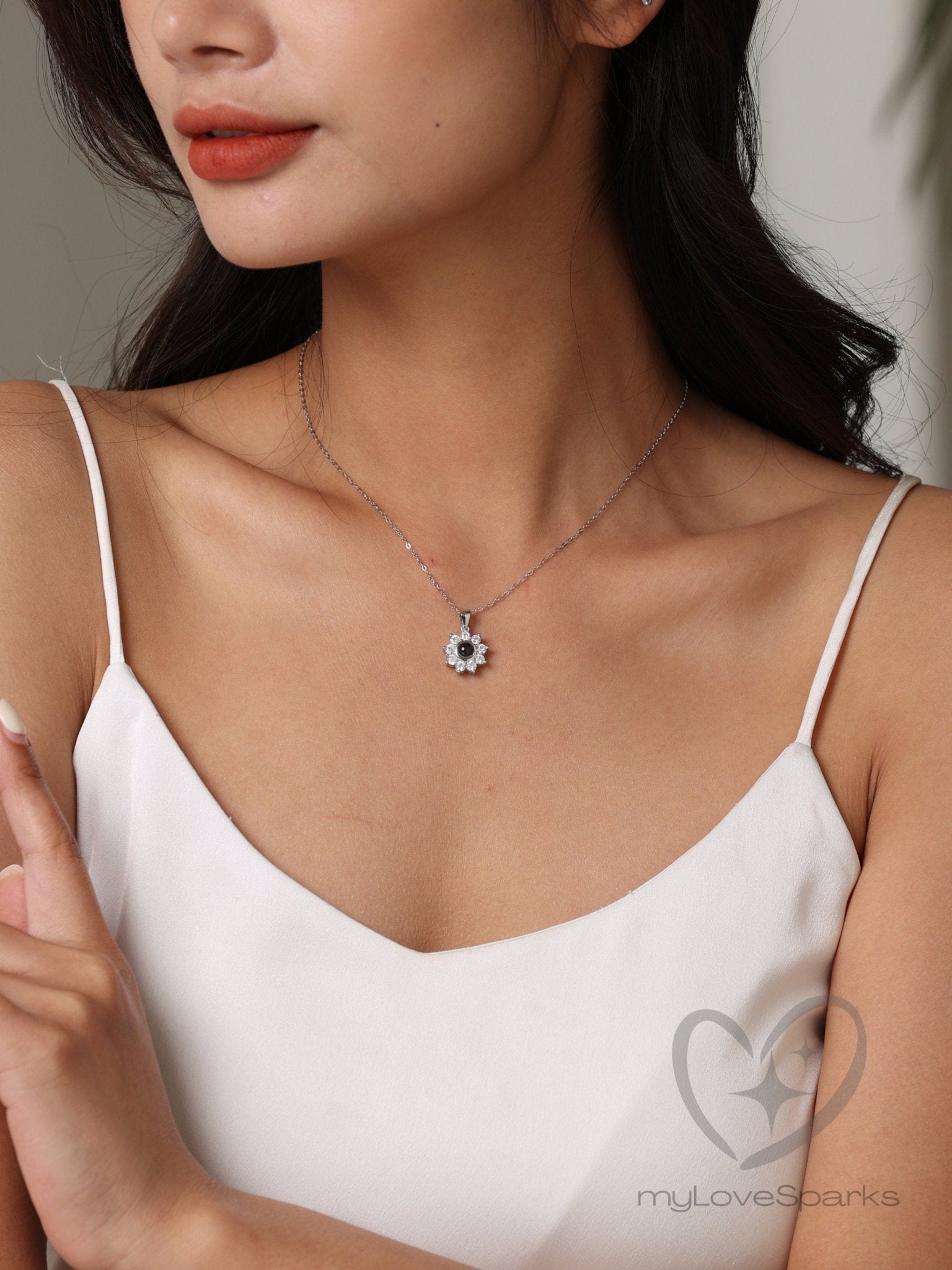 Personalized Photo Projection Sunflower Necklace - myLoveSparks Jewelry & GiftsSW