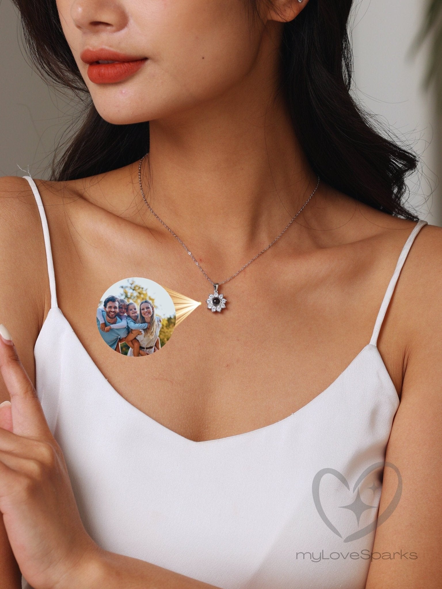 Personalized Photo Projection Sunflower Necklace - myLoveSparks Jewelry & GiftsSW