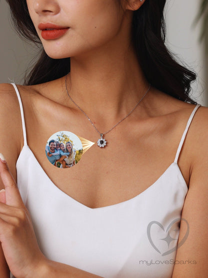 Personalized Photo Projection Sunflower Necklace - myLoveSparks Jewelry & GiftsSW