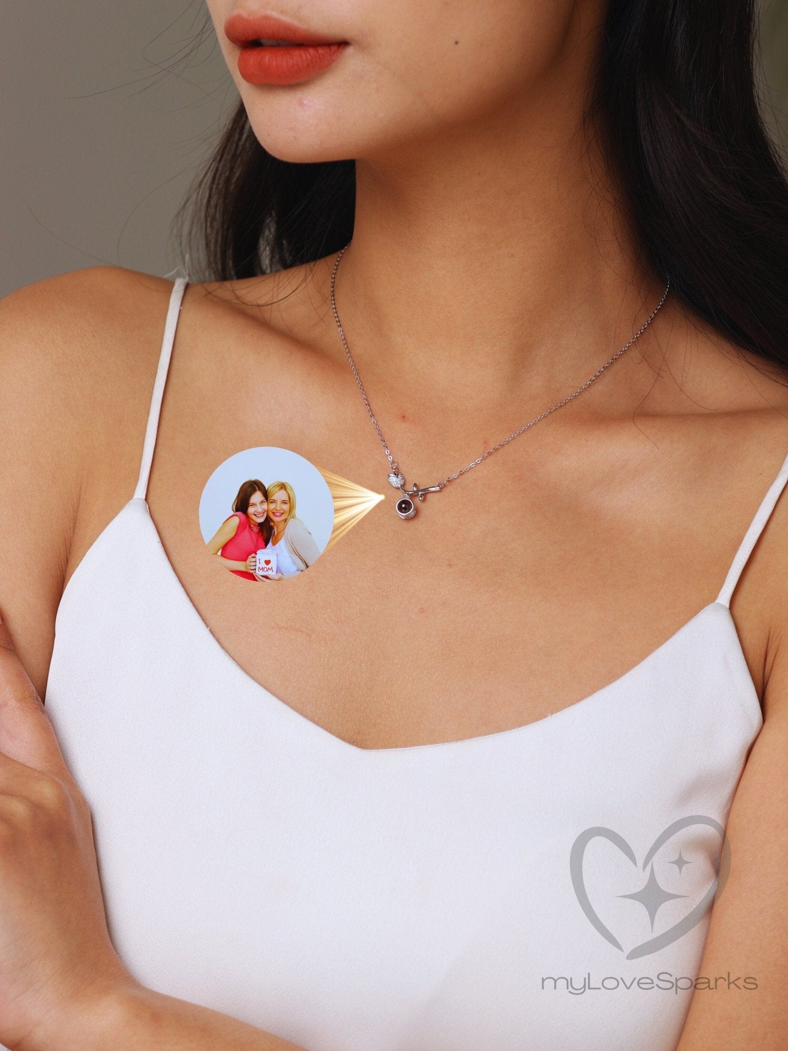 Personalized Photo Projection Tulip Flower Pendant Necklace - myLoveSparks Jewelry & GiftsSW
