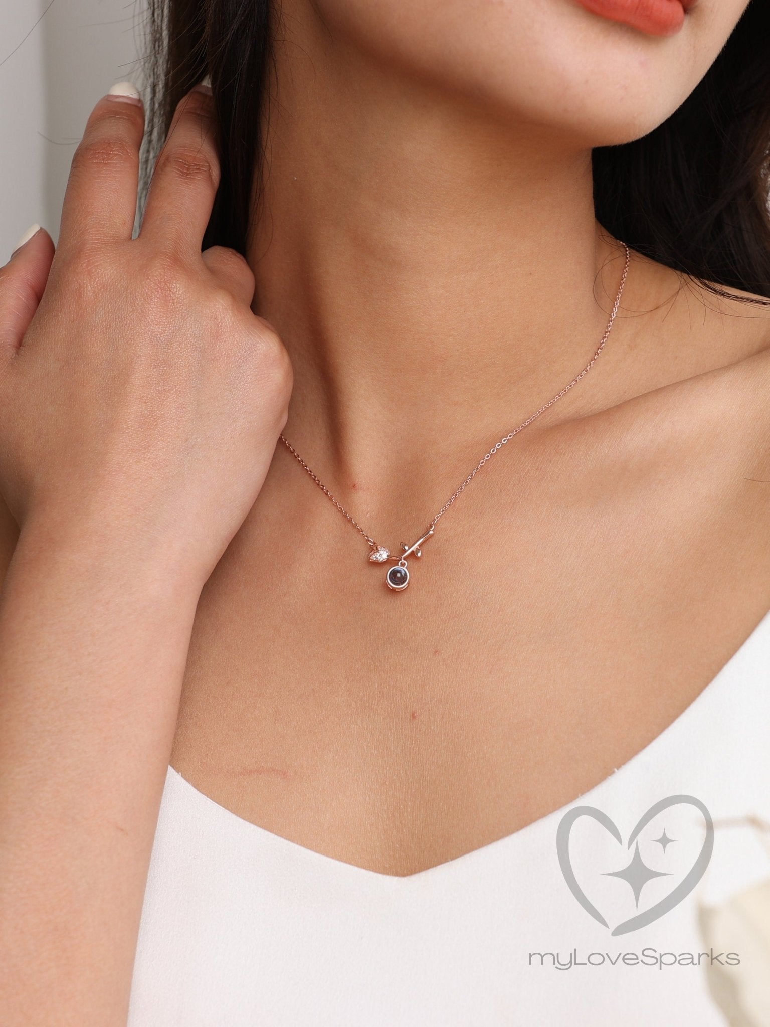 Personalized Photo Projection Tulip Flower Pendant Necklace - myLoveSparks Jewelry & GiftsSW