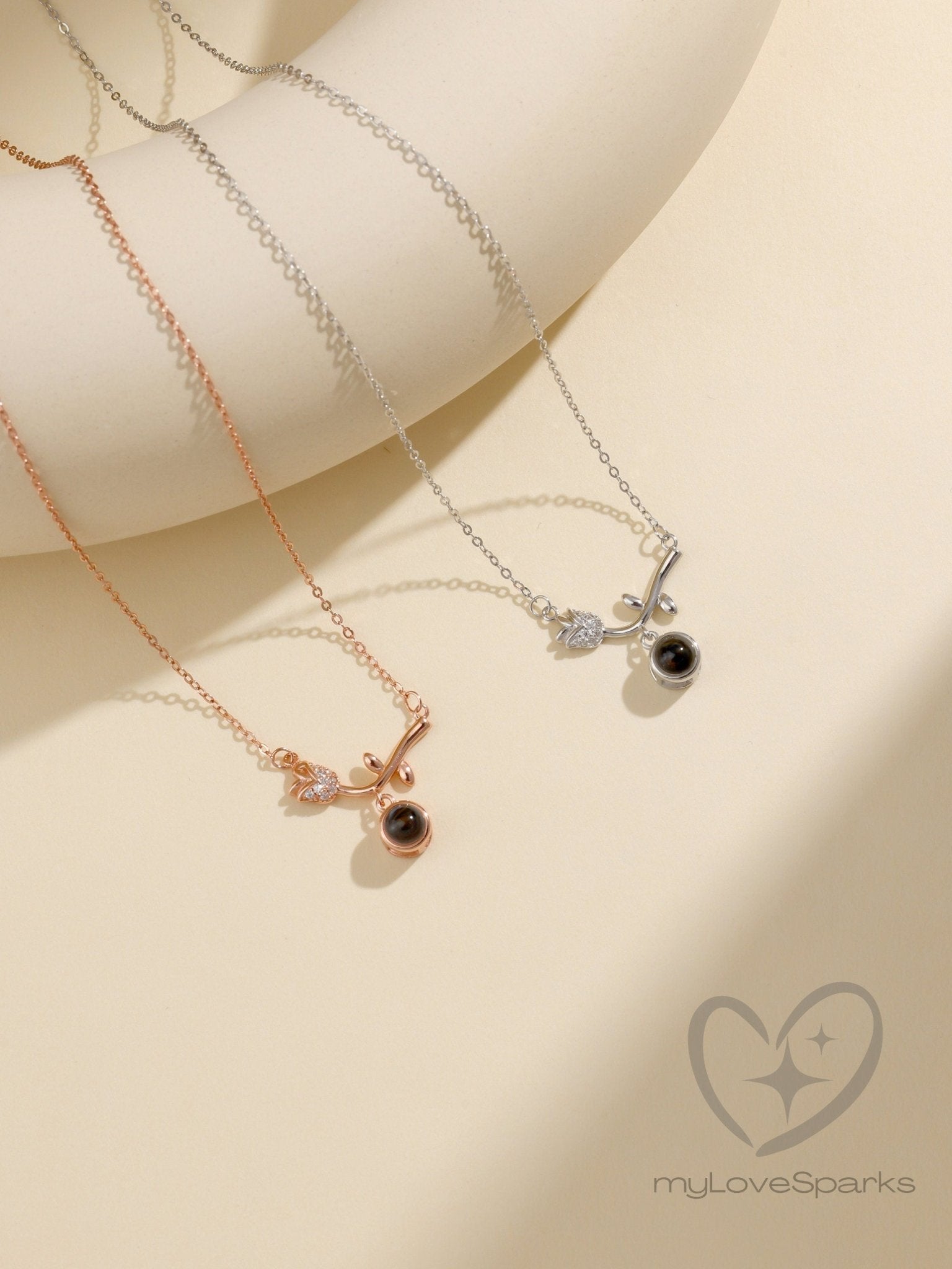 Personalized Photo Projection Tulip Flower Pendant Necklace - myLoveSparks Jewelry & GiftsSW