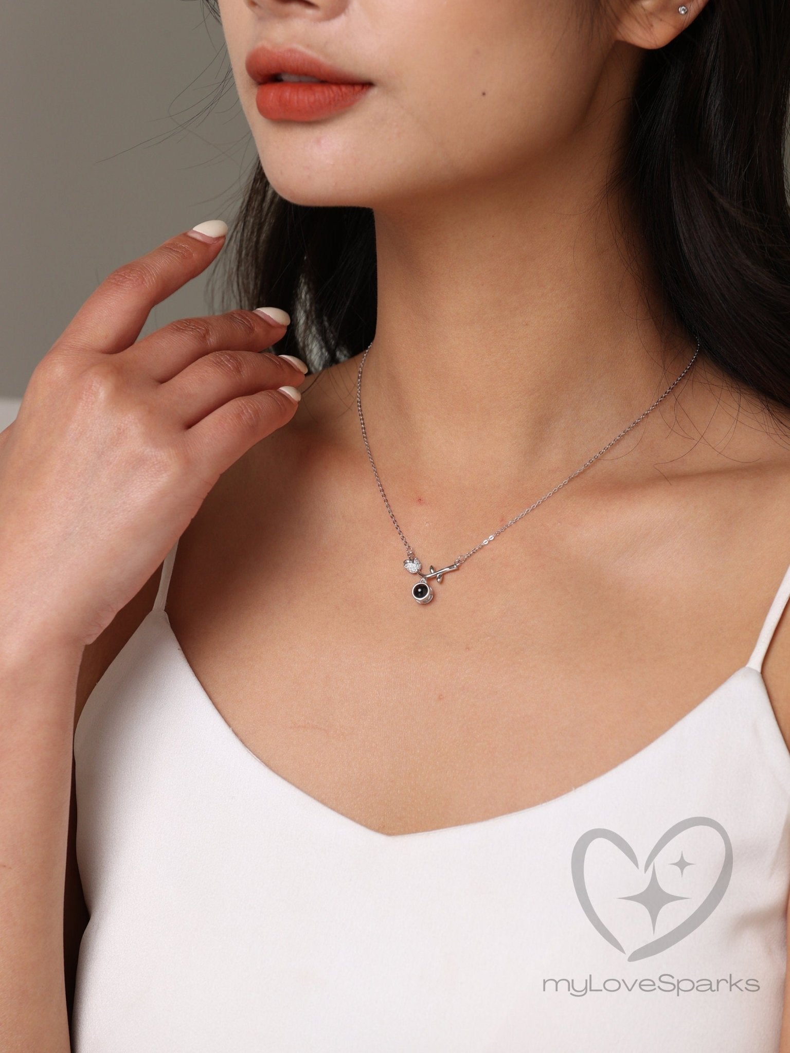 Personalized Photo Projection Tulip Flower Pendant Necklace - myLoveSparks Jewelry & GiftsSW