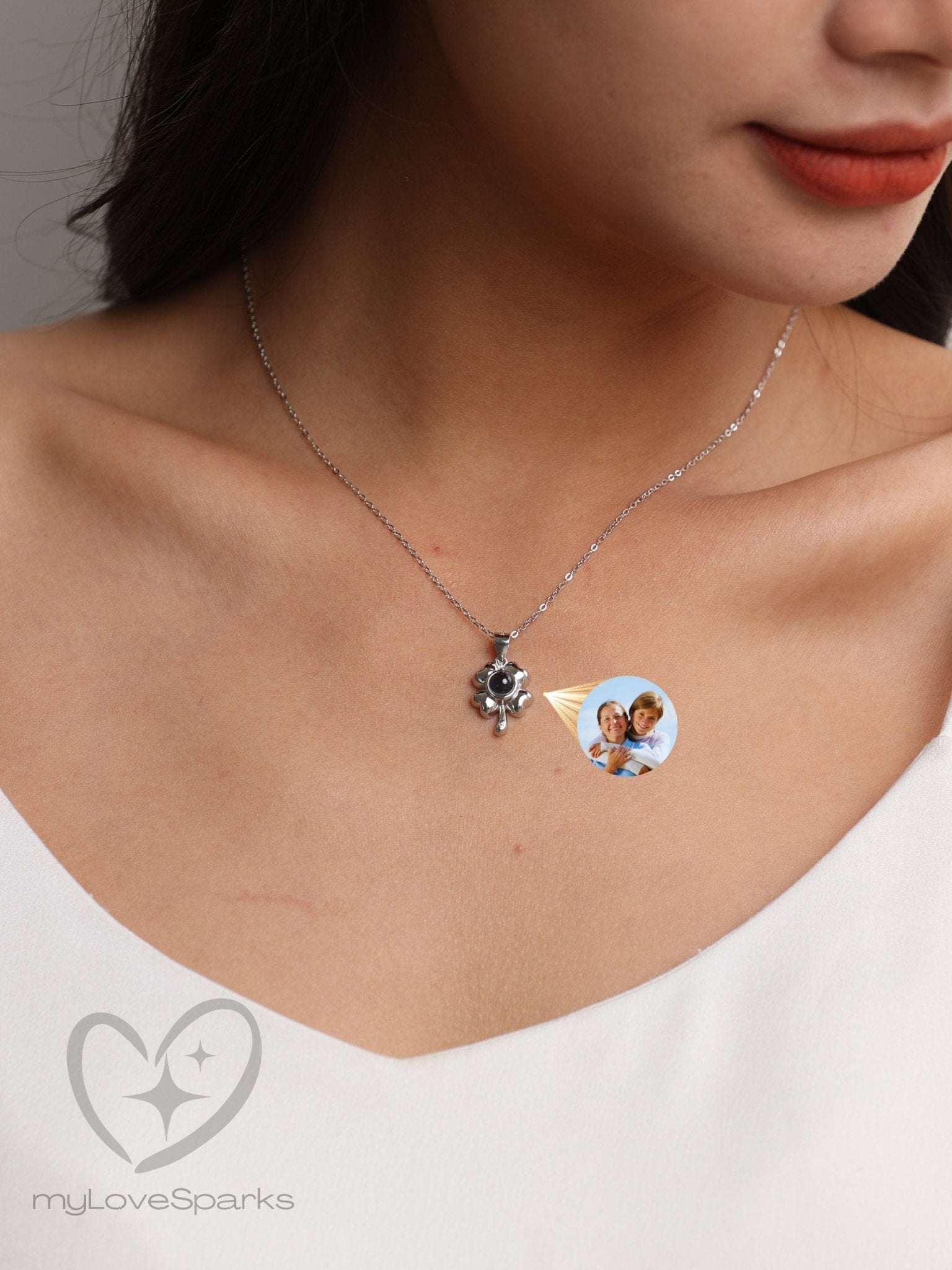 Personalized Photo Projection with Clover Necklace - myLoveSparks Jewelry & Giftssw