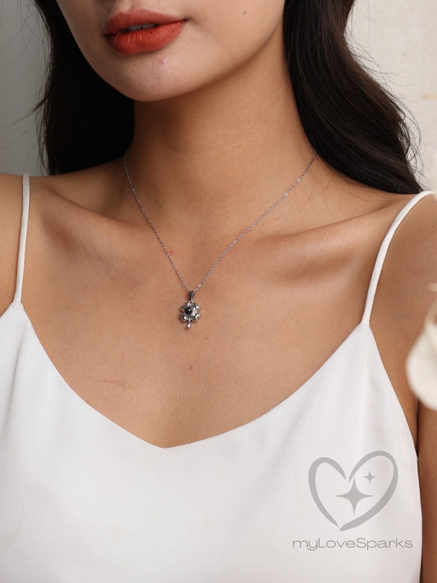 Personalized Photo Projection with Clover Necklace - myLoveSparks Jewelry & Giftssw