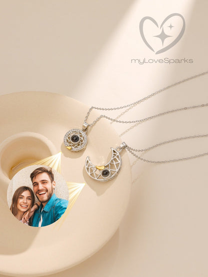 Personalized Projection Photo Couple Sun and Moon Necklace - myLoveSparks Jewelry & GiftsHJ