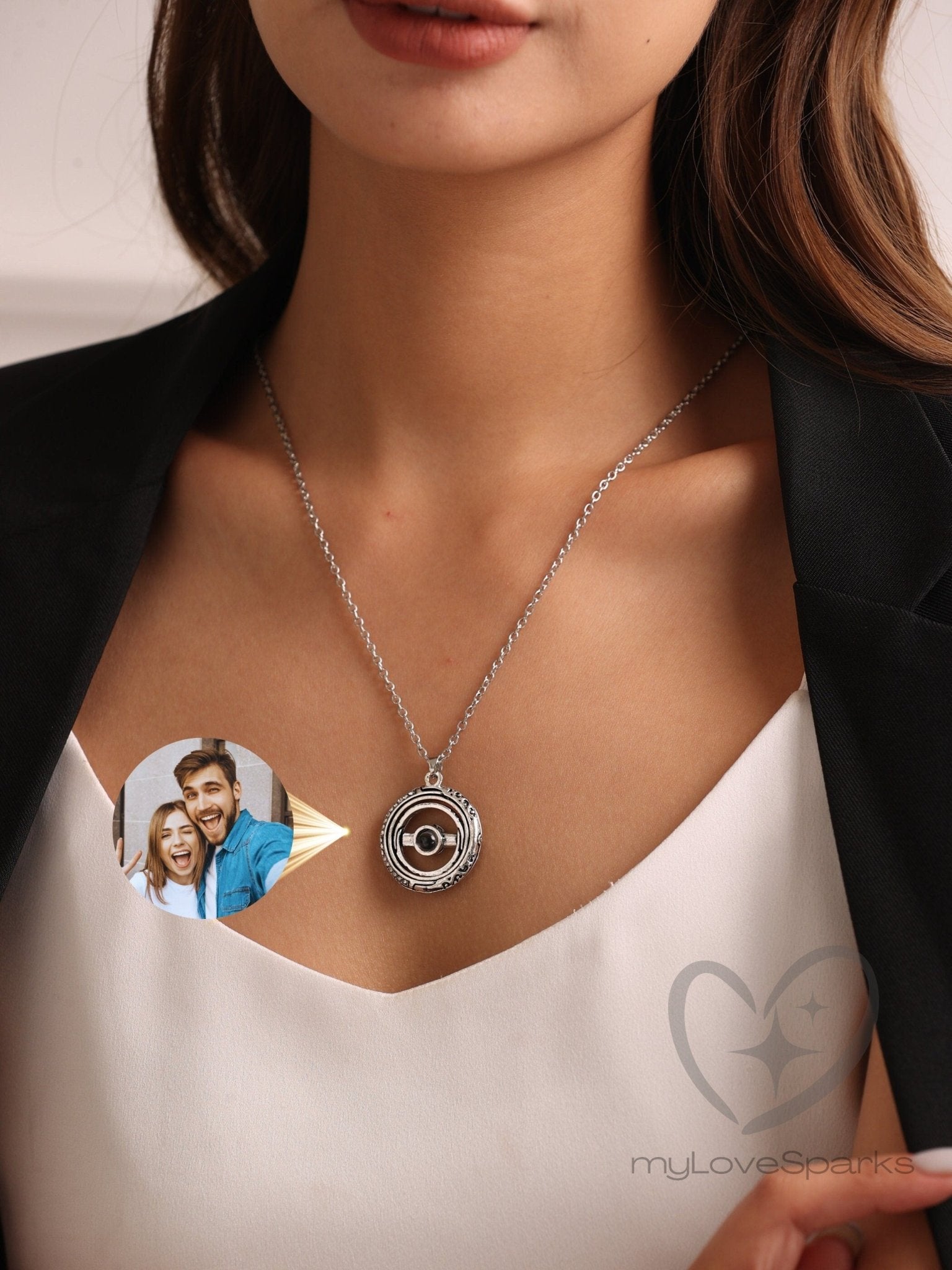 Personalized Projection Photo Necklace with Compass Pendant - myLoveSparks Jewelry & GiftsHJ