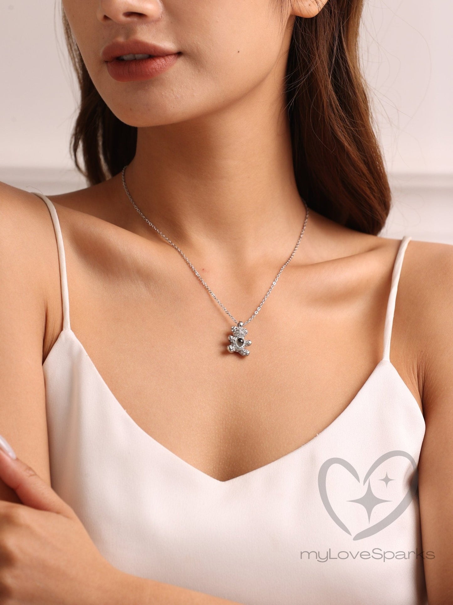 Personalized Projection Photo Necklace with Teddy Bear Pendant - myLoveSparks Jewelry & GiftsHJ
