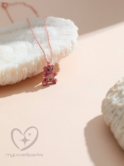 Personalized Projection Photo Necklace with Teddy Bear Pendant - myLoveSparks Jewelry & GiftsHJ