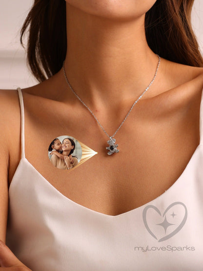 Personalized Projection Photo Necklace with Teddy Bear Pendant - myLoveSparks Jewelry & GiftsHJ