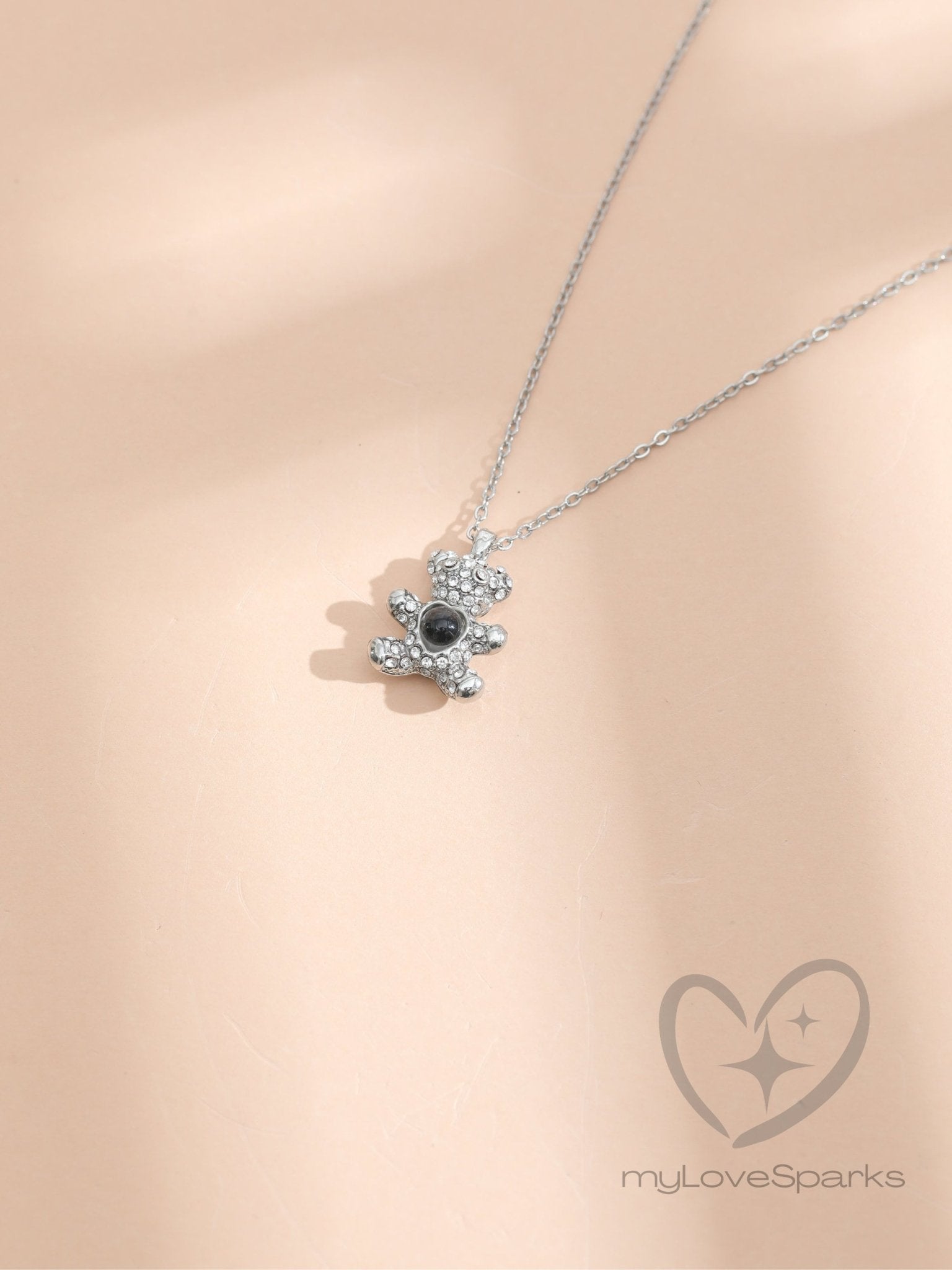 Personalized Projection Photo Necklace with Teddy Bear Pendant - myLoveSparks Jewelry & GiftsHJ