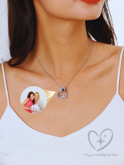 Personalized Projection Picture Heart Necklace with Wording Mom - myLoveSparks Jewelry & GiftsHJ