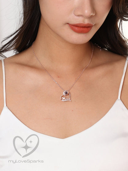 Personalized Projection Picture Heart Necklace with Wording Mom - myLoveSparks Jewelry & GiftsHJ