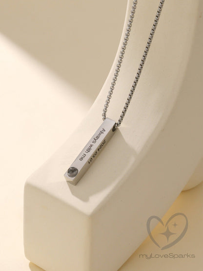 Personalized Quadrilateral Prism Pendant Photo Projection Necklace for Men - myLoveSparks Jewelry & GiftsCL