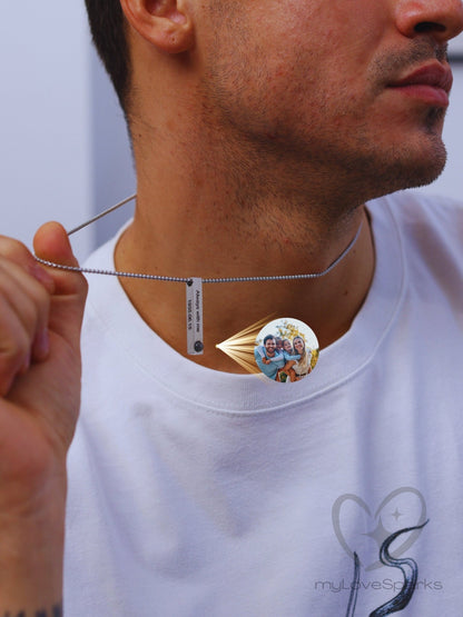 Personalized Quadrilateral Prism Pendant Photo Projection Necklace for Men - myLoveSparks Jewelry & GiftsCL