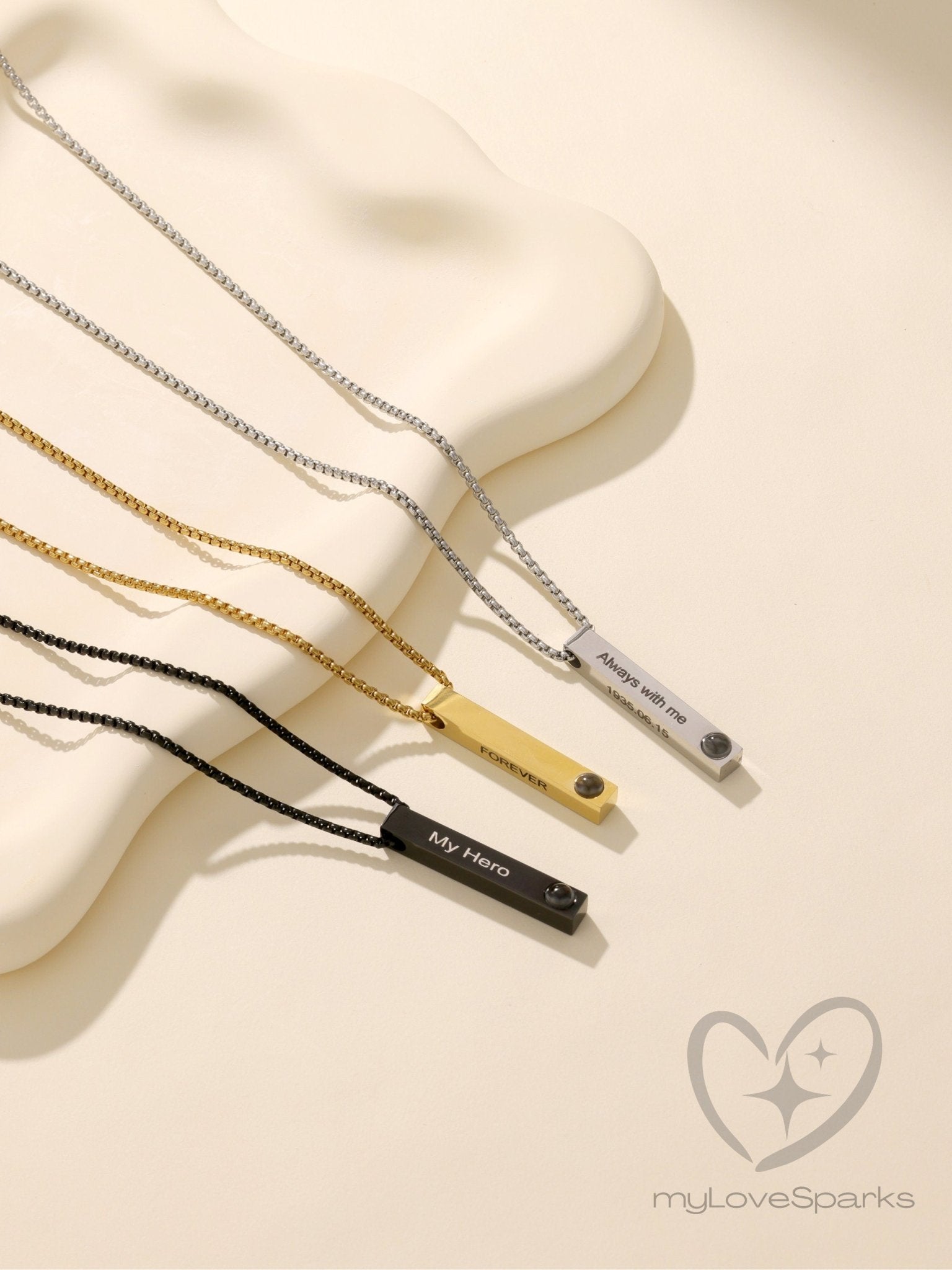 Personalized Quadrilateral Prism Pendant Photo Projection Necklace for Men - myLoveSparks Jewelry & GiftsCL